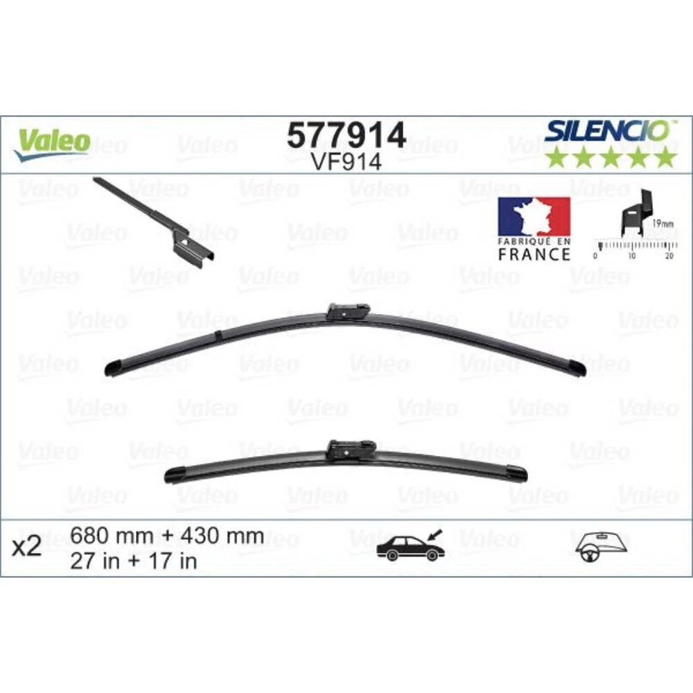 Комплект передних дворников Valeo Silencio Flat 680 & 430 мм для Jaguar XF 2015-2026