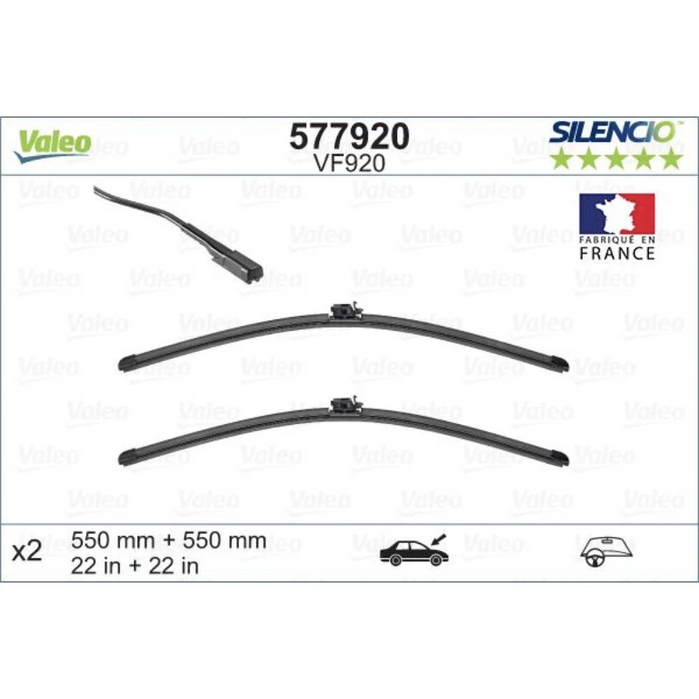 Komplet przednich wycieraczek Valeo Silencio Flat 550 & 550 mm do Mercedes Klasa C 2015-2023