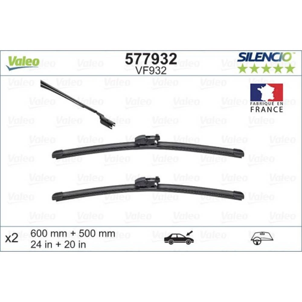 Komplet przednich wycieraczek Valeo Silencio Flat 600 & 500 mm do Range Rover 2016-2021