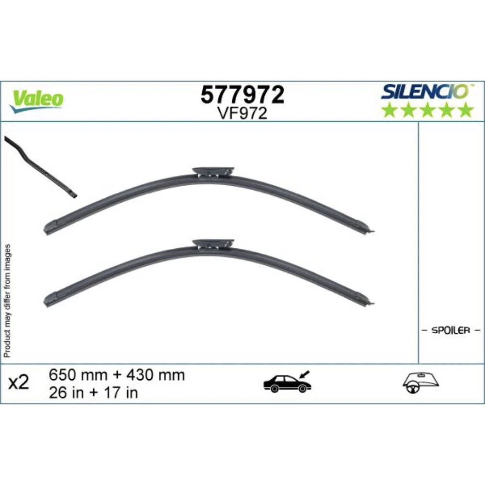Комплект передніх щіток Valeo Silencio Flat 650 & 430 мм для Citroen C4 Cactus 2014-2018