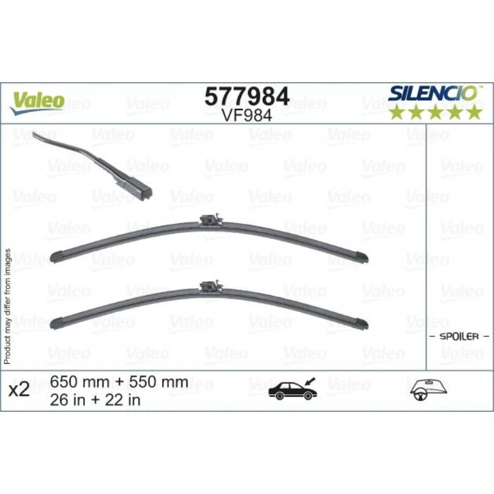 Front wiper blade set Valeo Silencio Flat 650 & 550 mm for Mercedes GLE Coupe 2018-2026