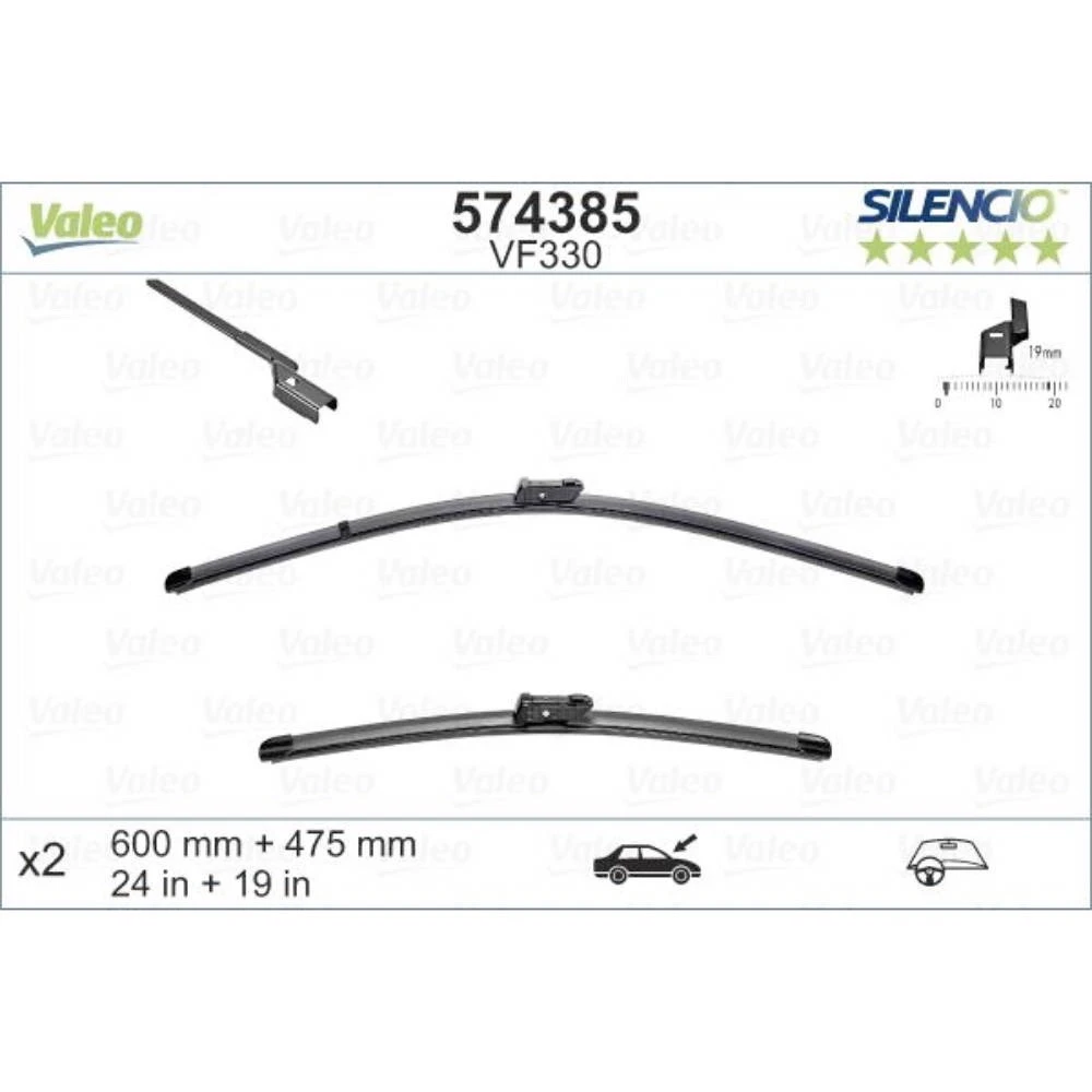 Komplet przednich wycieraczek Valeo Silencio Flat 600 & 475 mm do Lync & Co Z10 2024-2026