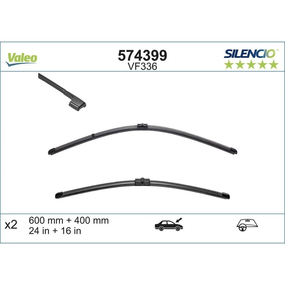 Komplet przednich wycieraczek Valeo Silencio Flat 600 & 400 mm do Alpina B3 | D3 2005-2009