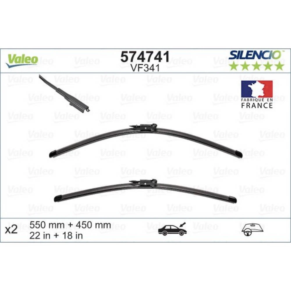 Komplet przednich wycieraczek Valeo Silencio Flat 550 & 450 mm do Fiat Stilo 2005-2007