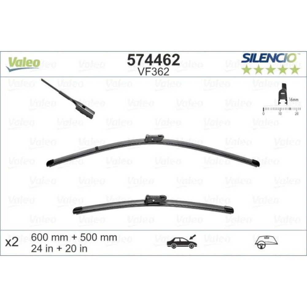 Komplet przednich wycieraczek Valeo Silencio Flat 600 & 500 mm do Audi A4 Avant 2008-2015