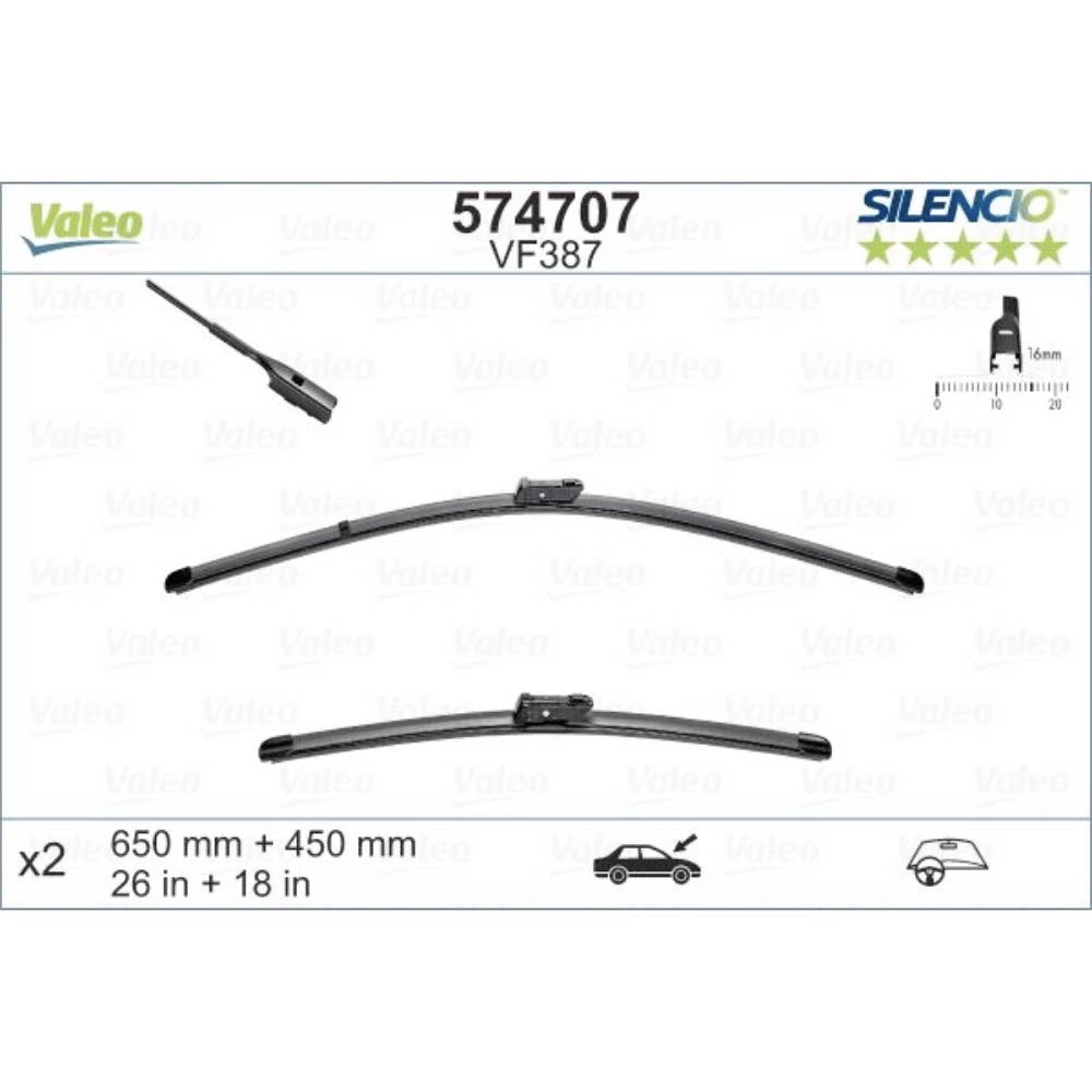 Komplet przednich wycieraczek Valeo Silencio Flat 650 & 450 mm do Audi A3 Sportback 2012-2020