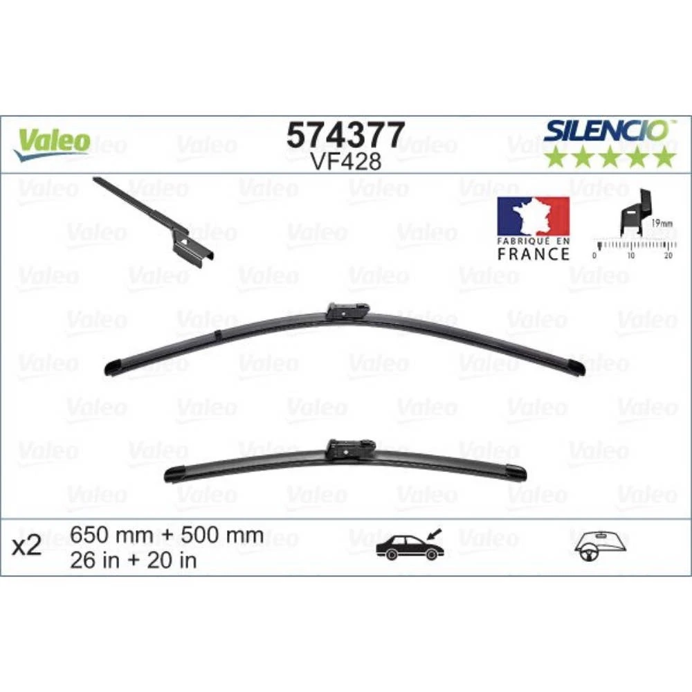 Komplet przednich wycieraczek Valeo Silencio Flat 650 & 500 mm do Aston Martin DB11 2011-2026
