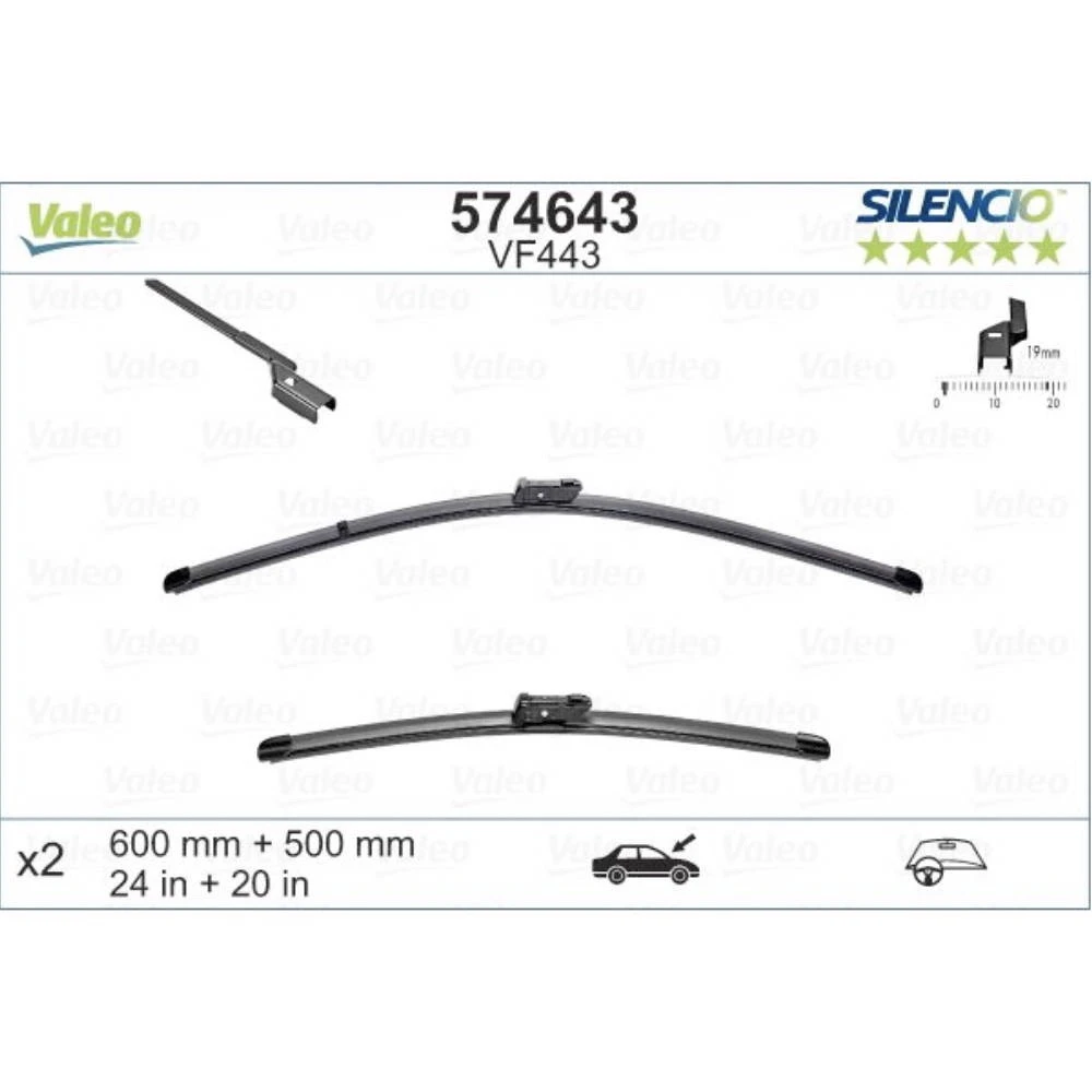 Комплект передніх щіток Valeo Silencio Flat 600 & 500 мм для Hyundai ix55 2006-2012