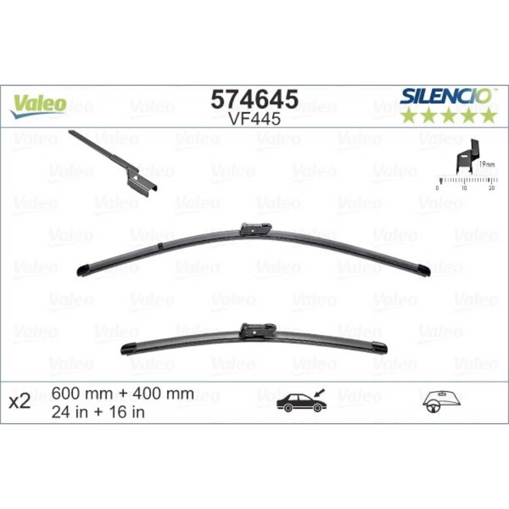 Komplet przednich wycieraczek Valeo Silencio Flat 600 & 400 mm do JAC S3 2014-2019