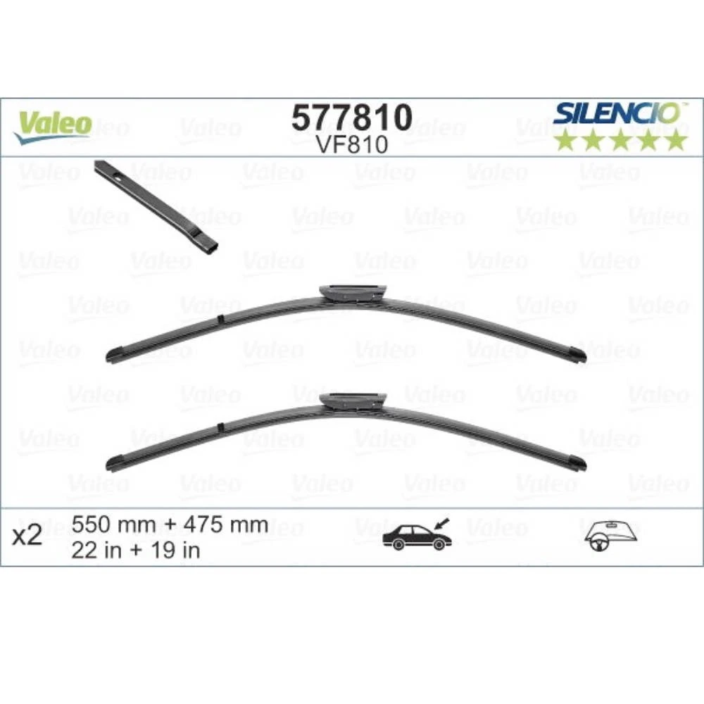 Komplet przednich wycieraczek Valeo Silencio Flat 550 & 475 mm do Renault Duster 2 2017-2024