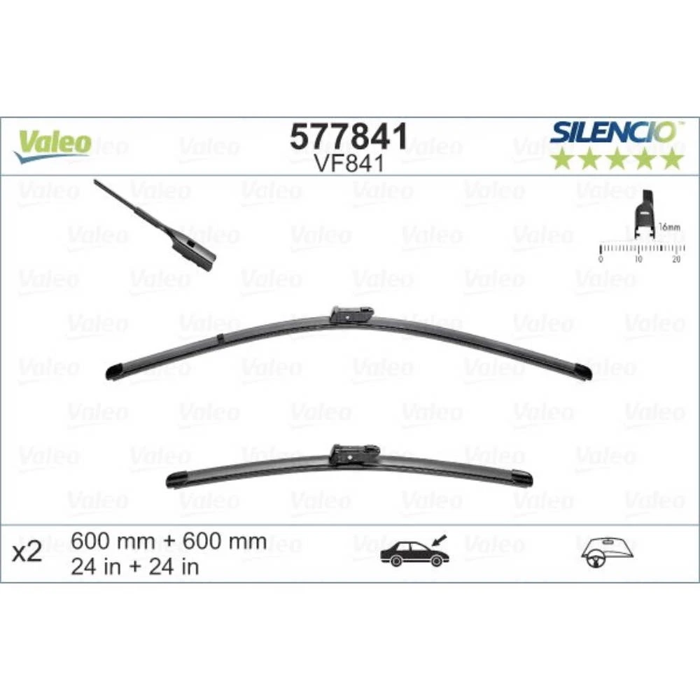 Komplet przednich wycieraczek Valeo Silencio Flat 600 & 600 mm do Volkswagen Transporter T5 2013-2015