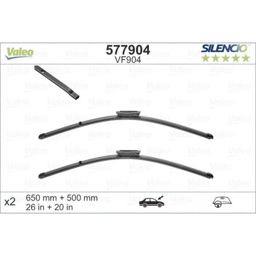Комплект передних дворников Valeo Silencio Flat 650 & 500 мм для Citroen Jumpy 3 2016-2026