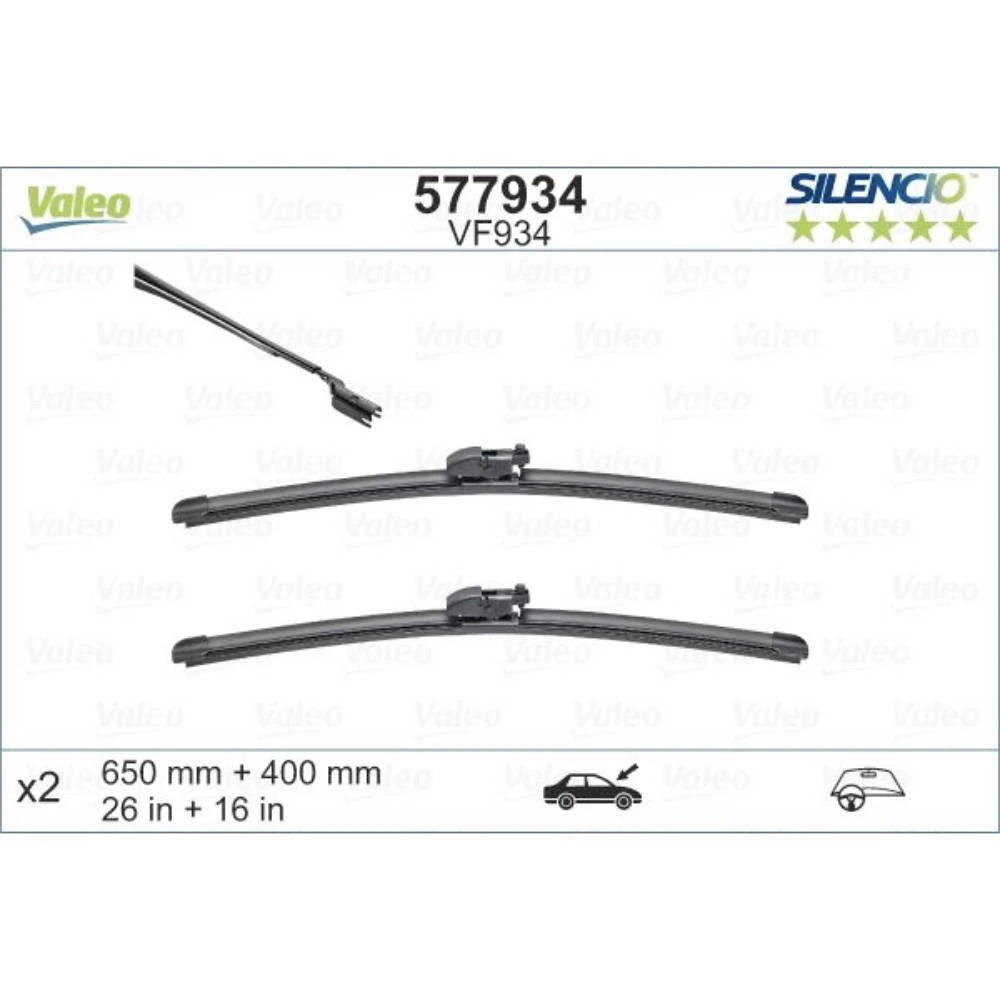 Komplet przednich wycieraczek Valeo Silencio Flat 650 & 400 mm do Toyota C-HR 1 2016-2023